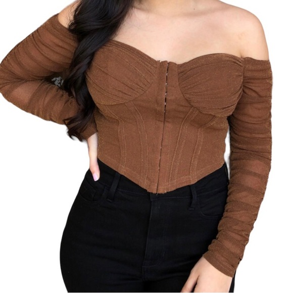 ⭐️2/$20 Privy Privately Privileged Toffee Sparkle Ruched Bustier Corset Top - Picture 3 of 11